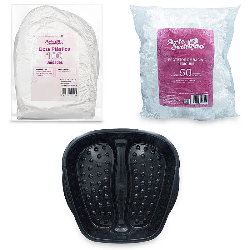 Bacia Pedicure + 100 Botas Plásticas + 50 Protetor de Bacia