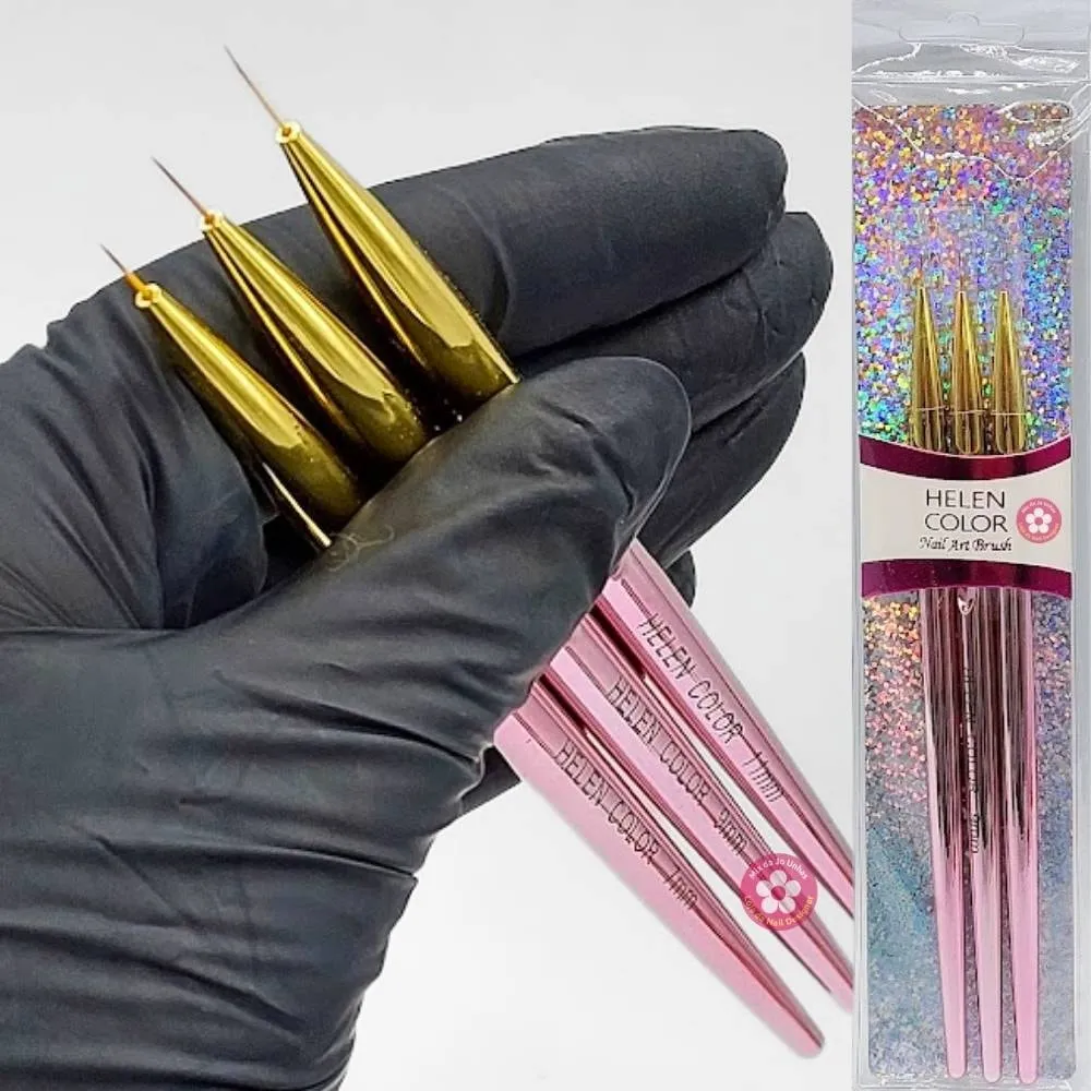 Kit pincéis cromados Ponta ultra fina 7, 9 e 11mm Helen Color