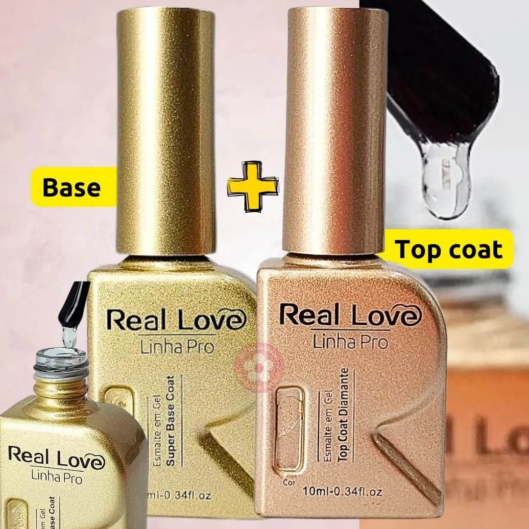Kit Gel Base e Top Coat Linha PRO Diamante Real Love