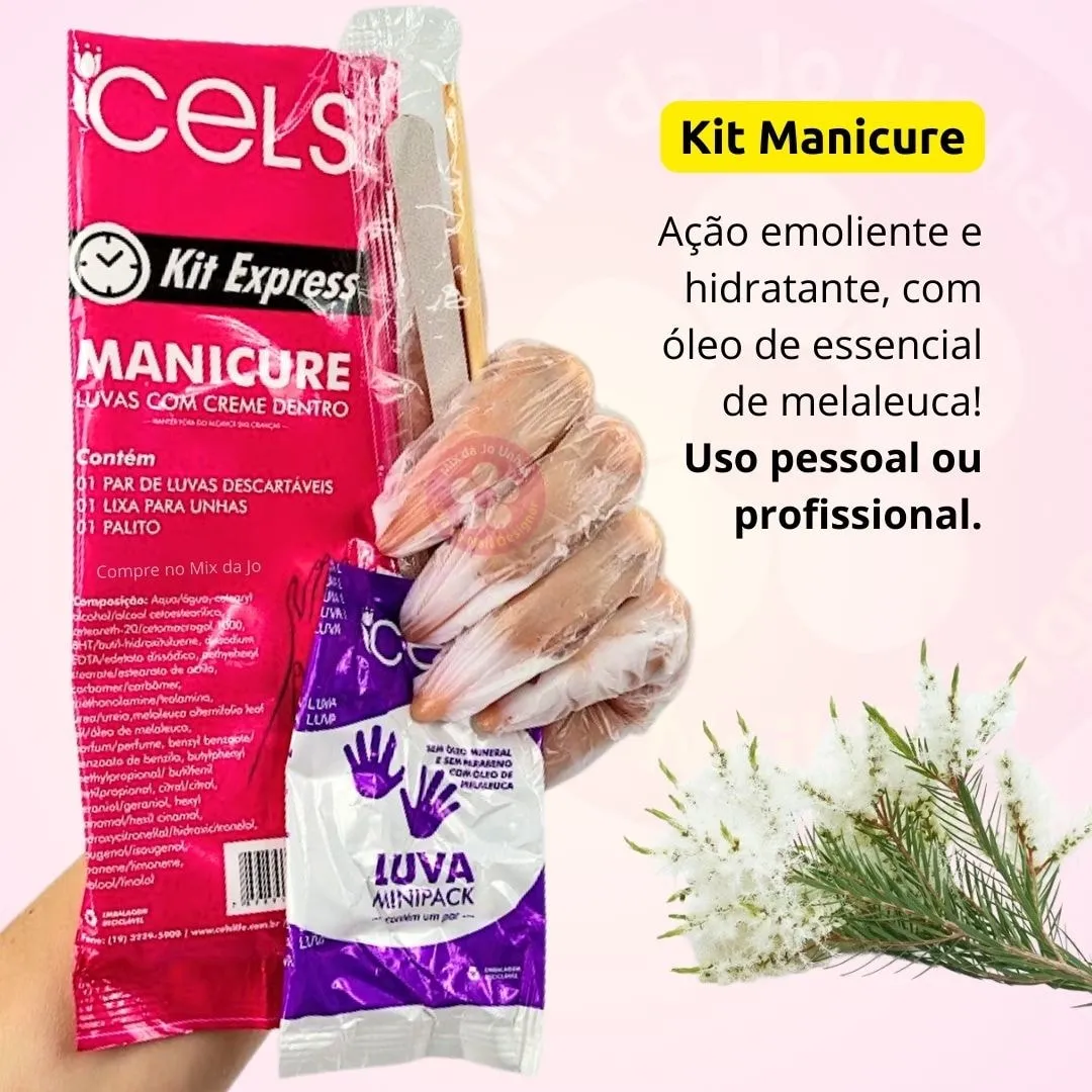 Kit Manicure Express Cels com Luva Emoliente Lixa e Palito