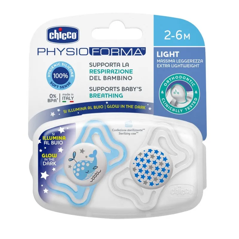 Chicco Chupeta Physio Forma 2-6 meses Luminosa Azul x2