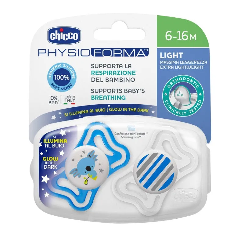 Chicco Chupeta Physio Forma 6-16 meses Luminosa Azul x2