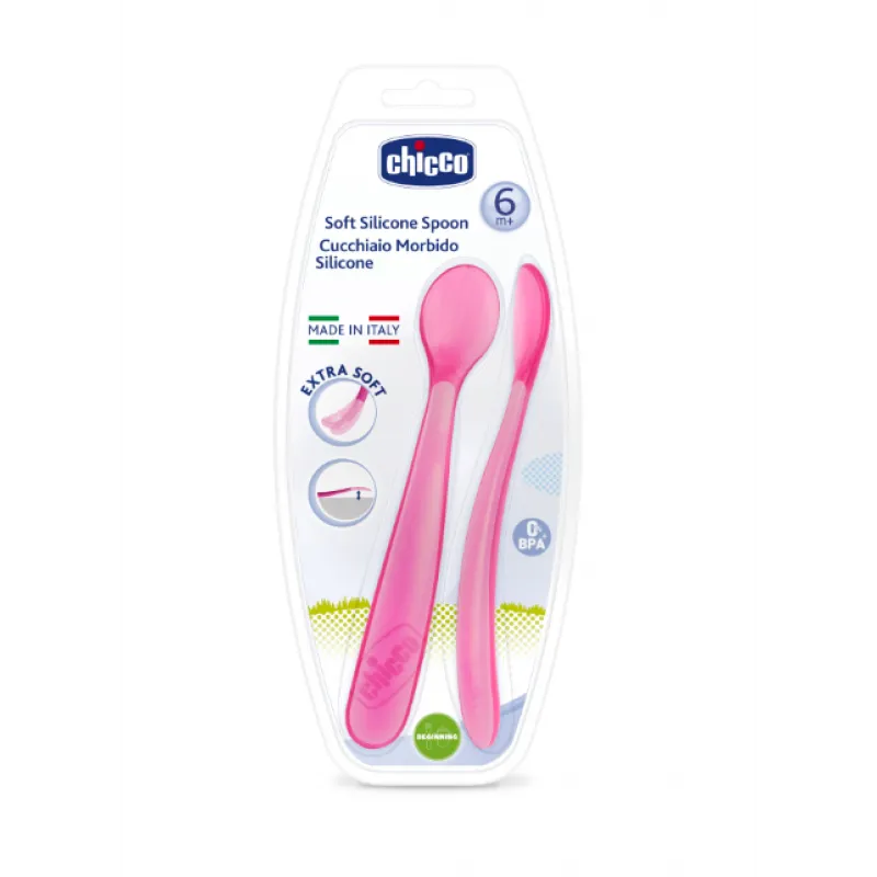 Chicco Colher Macia Silicone +6m Rosa x2