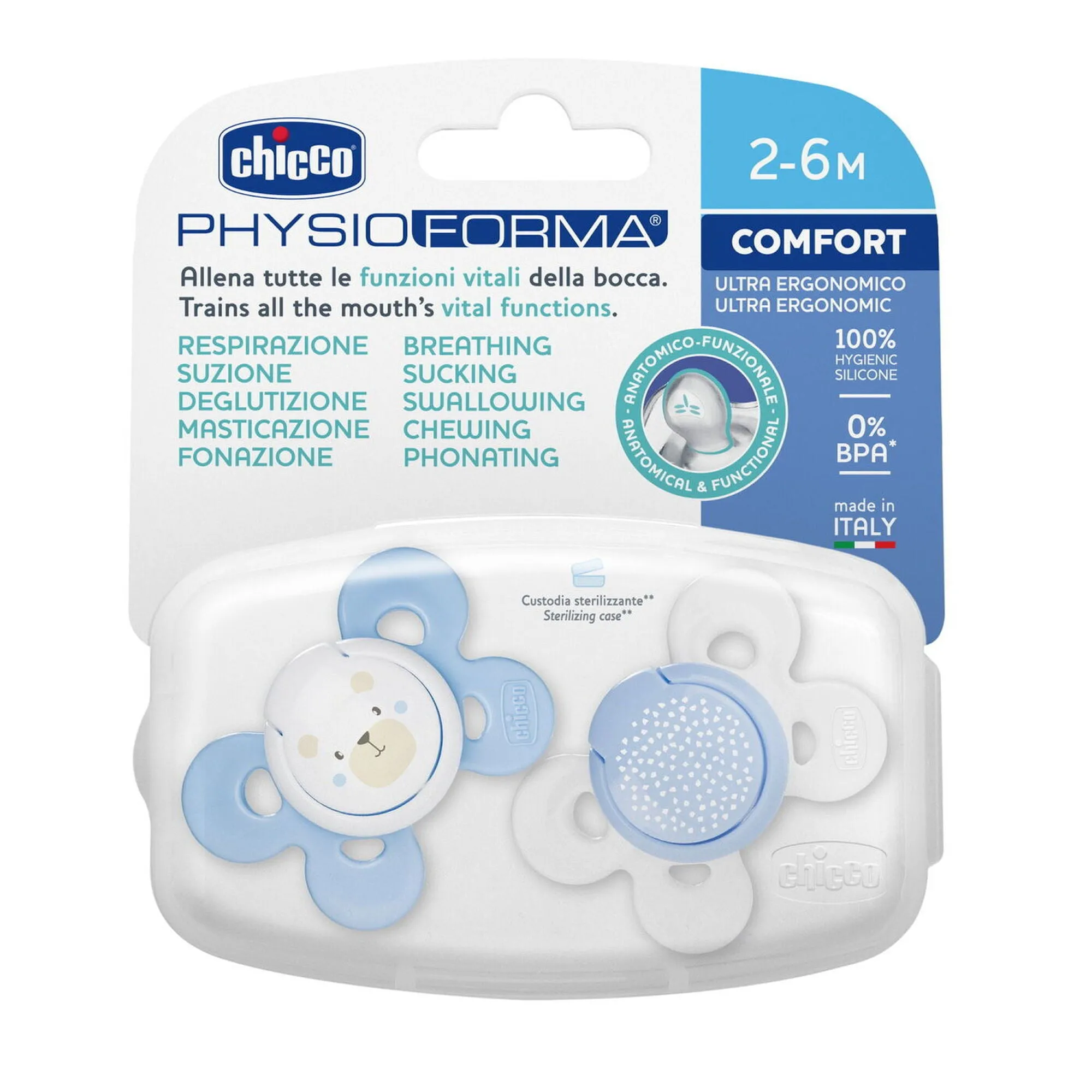 Chicco Chupeta Physio Comfort 2-6 meses Azul Sortido x2