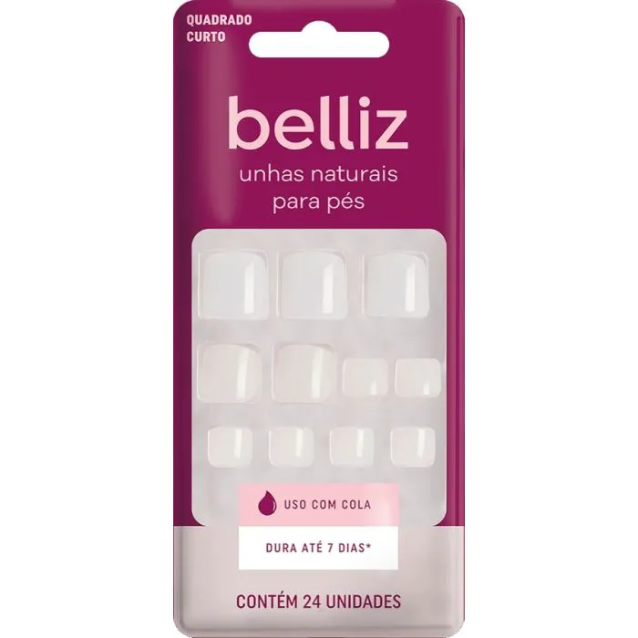 Unhas Postiças Ricca Quadrada, Curta, Natural, 24 Unidades