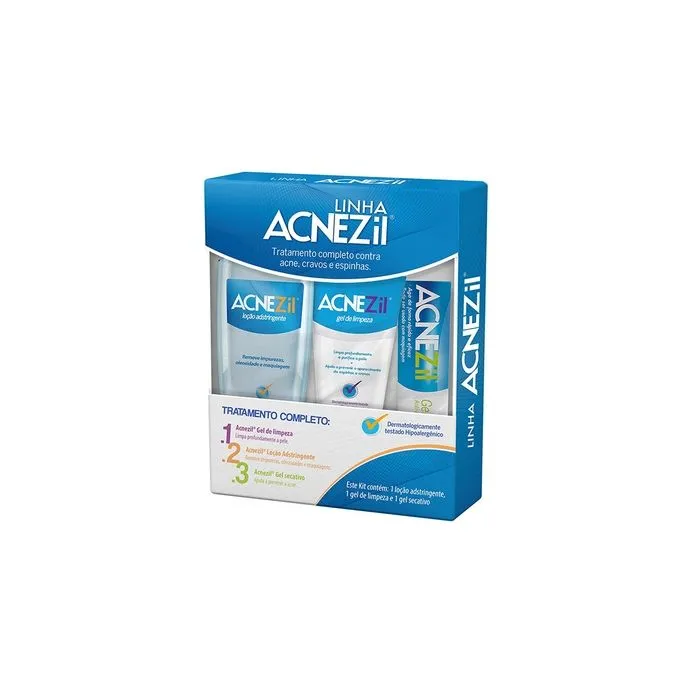 Kit Acnezil Loção Adstringente, 200mL + Gel De Limpeza, 100G + Gel Secativo, 10G