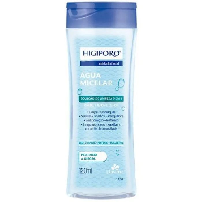 AGUA MICELAR PELE MISTA A OLEOSA DAVENE HIGIPORO 120ML un