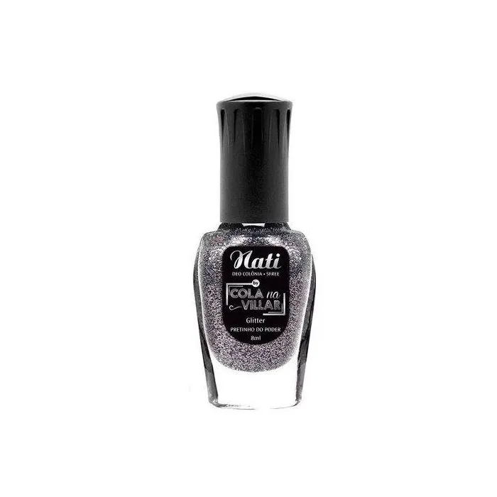Esmalte Nati Cola Na Villar Glitter Pretinho Poderoso - 8mL