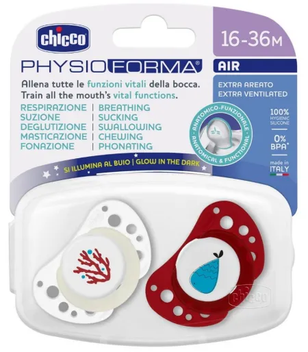 Chicco Chupeta Physio Air Luminosa 16-36 meses Vermelha x2