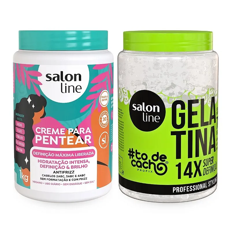 Creme de Pentear Hidratação Máxima + Gelatina Super Definição Cachos Brilho Intenso 1kg Salon Line