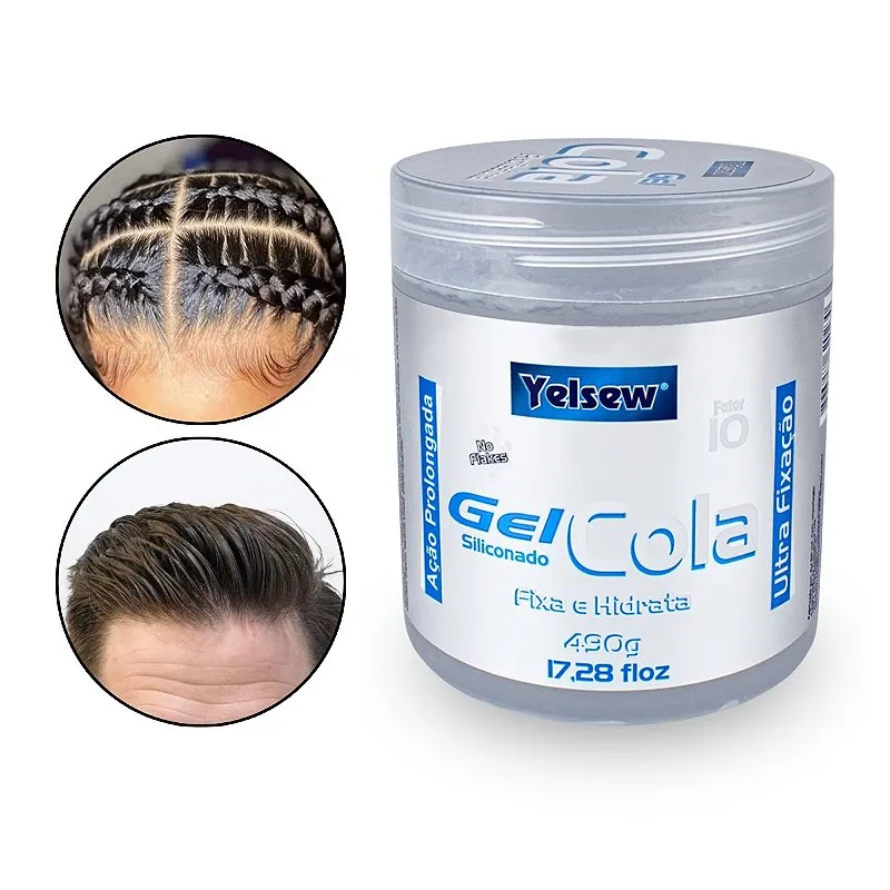Gel Cola Siliconado Incolor Ultra Fixação Transparente Cabelo Penteado Definição Prolongada Hidratação Antifrizz 490g Yelsew