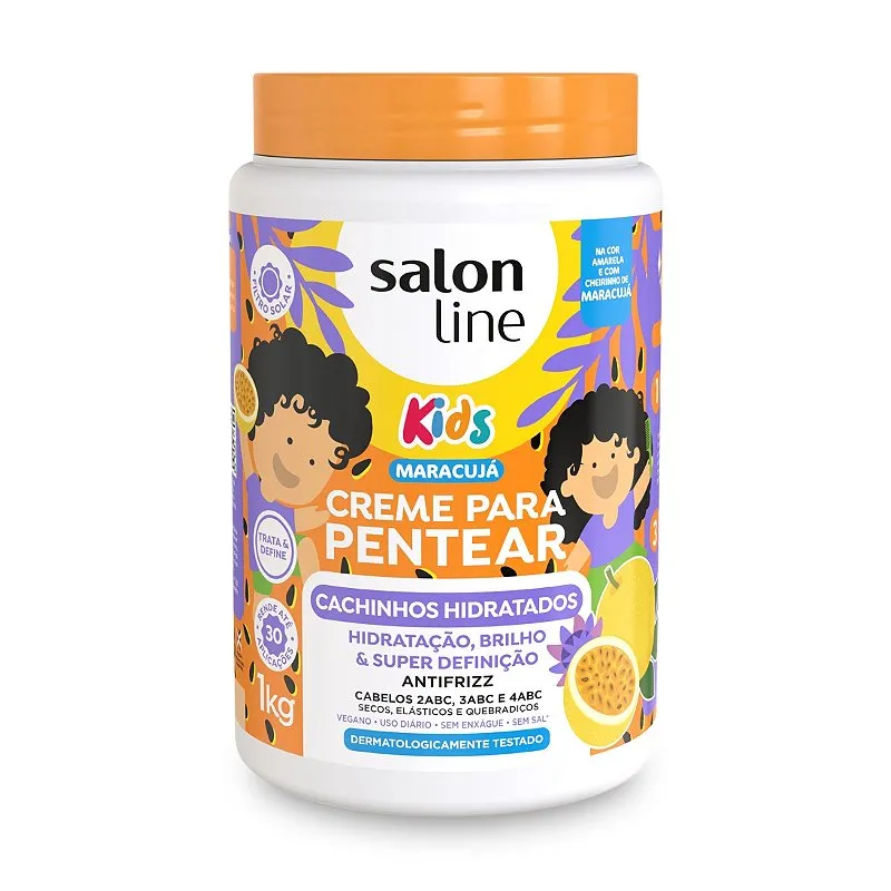 Creme Para Pentear Kids Cachos Definidos Hidratação Fixação Antifrizz Brilho com Filtro Solar Maracujá Salon Line 1Kg