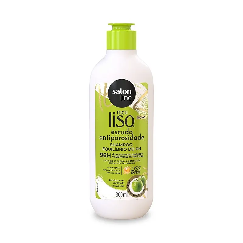 Shampoo Meu Liso Tratamento Brilho Extremo Escudo Antiporosidade Cabelos Hidratação Maçã Verde 300ml Salon Line
