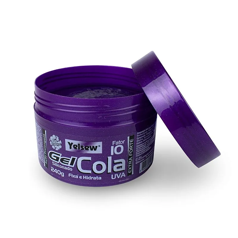 Gel Cola Siliconado Transparente Uva Fixa e Hidrata Cabelo Penteado Definição Prolongada Antifrizz 240g, Yelsew