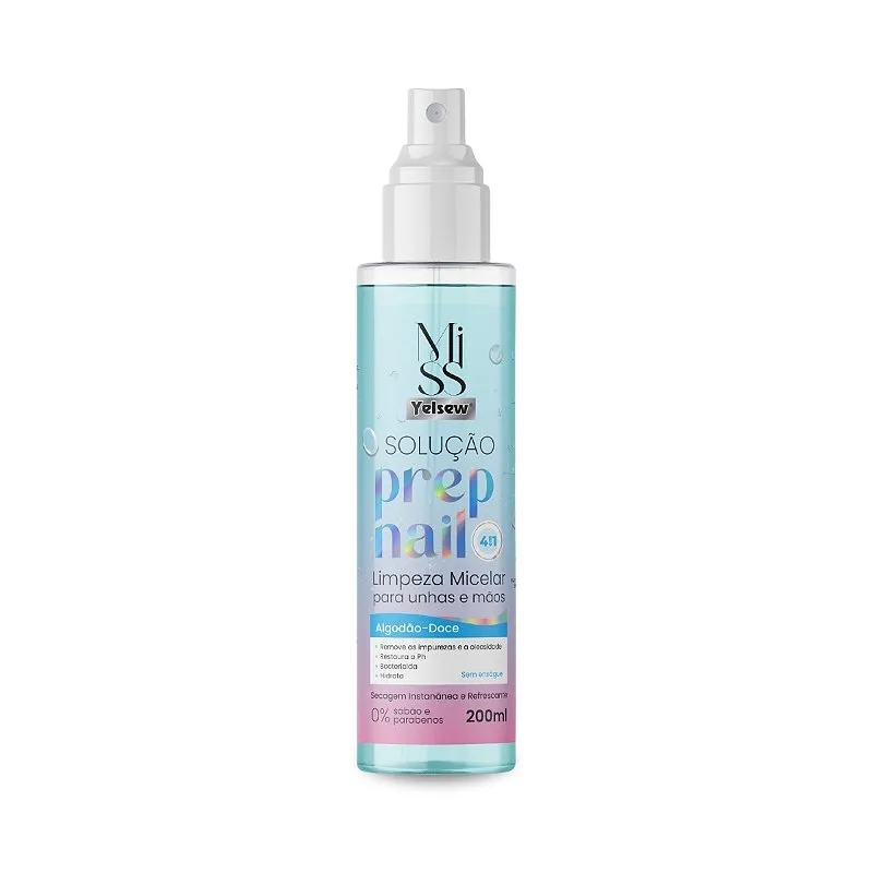 Prep Nail Spray Higienizante Refrescante Bactericida Aroma Algodão Doce Alongamento Unhas Gel Fibra Yelsew 200ml