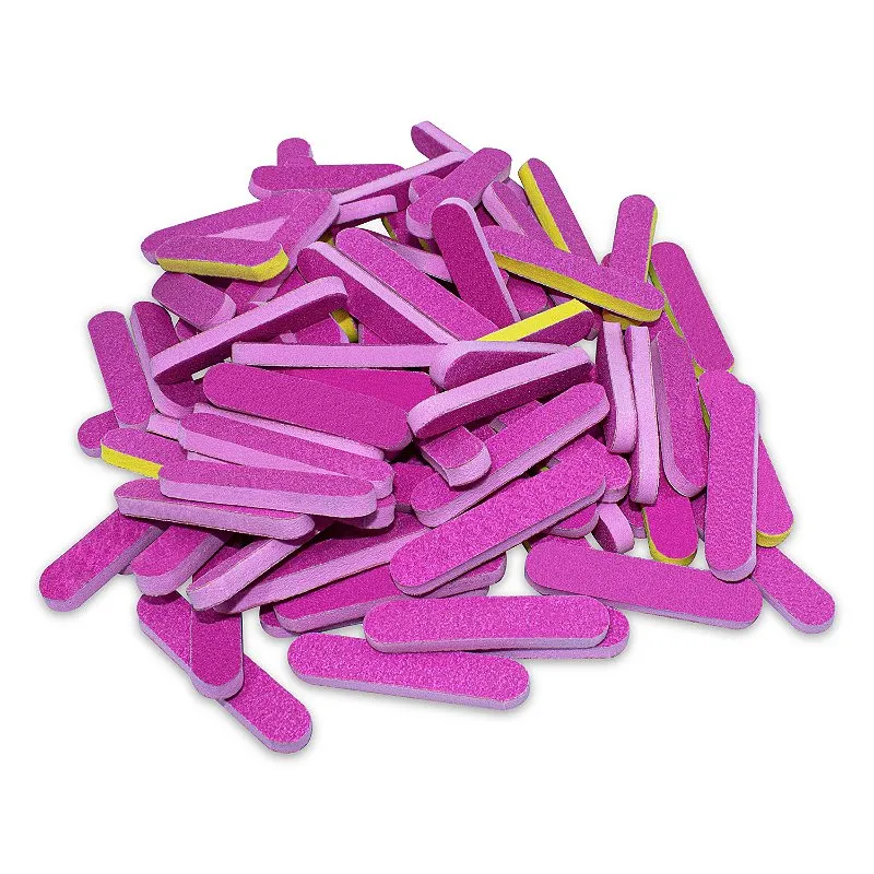Kit 100 Mini Lixa Descartável Manicure Rosa Dois Lados Gramatura #100 Modelagem Nivelamento Design Unhas 6,5cm