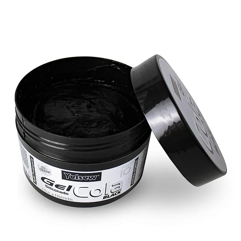 Gel Cola Black Preto Siliconado Ultra Fixação Penteado Definição Prolongada Antifrizz Hidratação Cabelo 240g, Yelsew