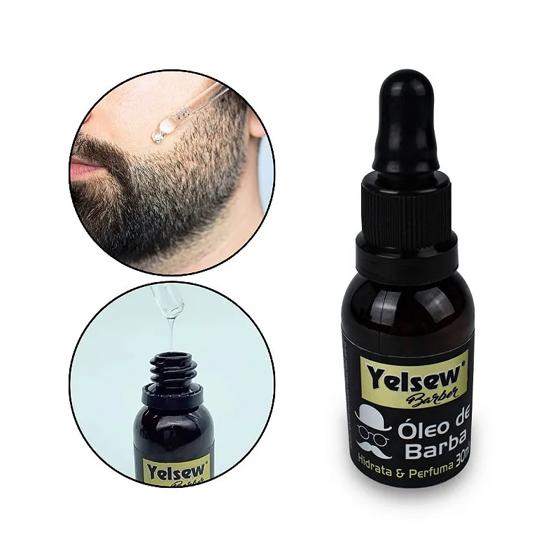 Óleo de Barba Perfumado Hidrata Antifrizz Maciez Definição Crescimento Saudável Natural 30ml Yelsew