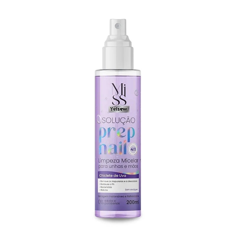 Prep Nail Spray Higienizante Refrescante Chiclete Uva Unhas Preparação Alongamento Bactericida Secagem Rápida 200ml Yelsew