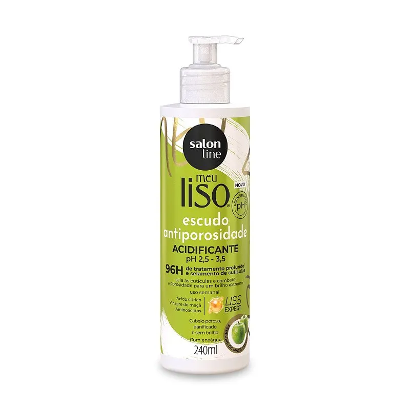 Acidificante Condicionante Meu Liso Tratamento Antifrizz Hidratação Cabelos Escudo Antiporosidade Maçã Verde 240ml Salon Line