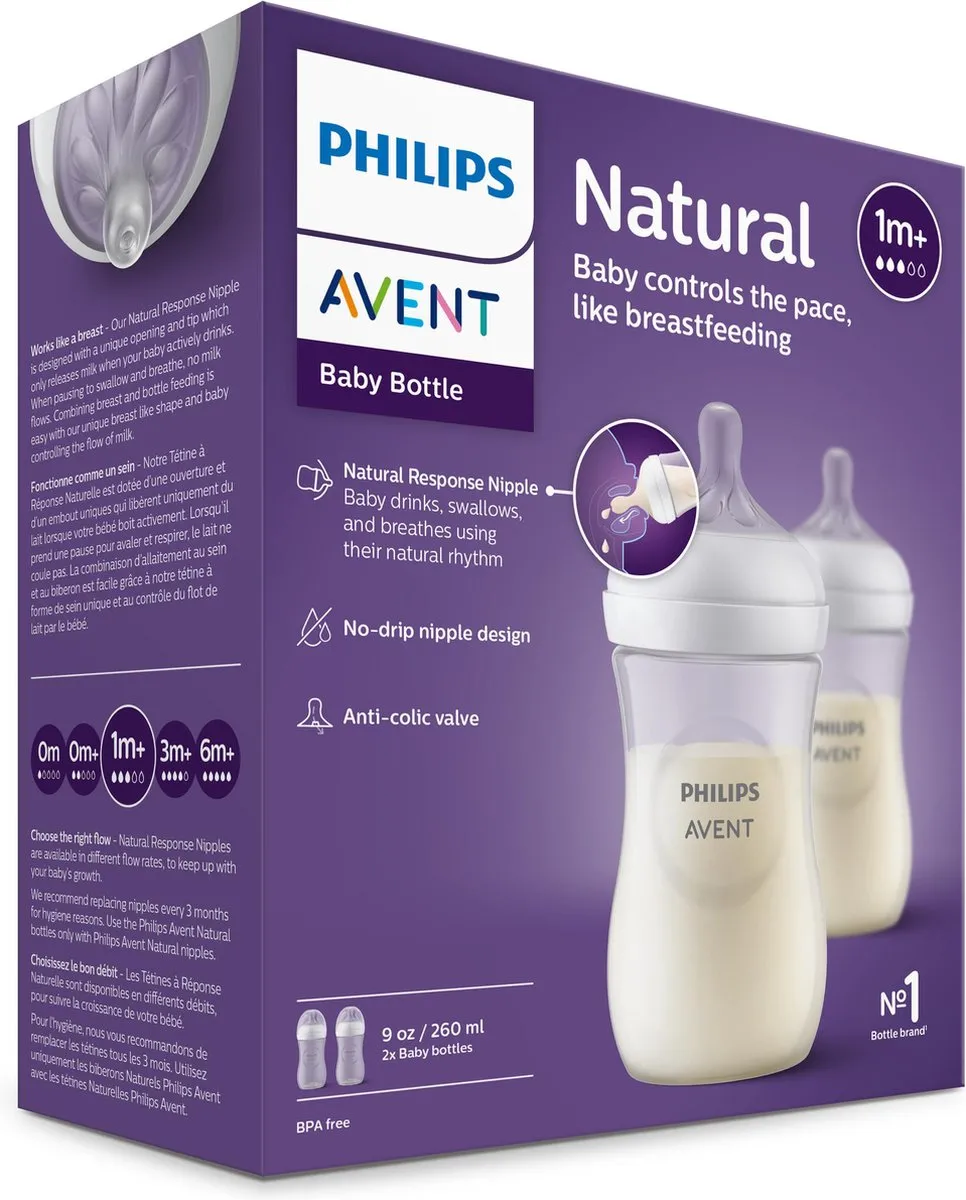 Philips Avent Biberão Natural Response +1 meses 260 mL Branco x2