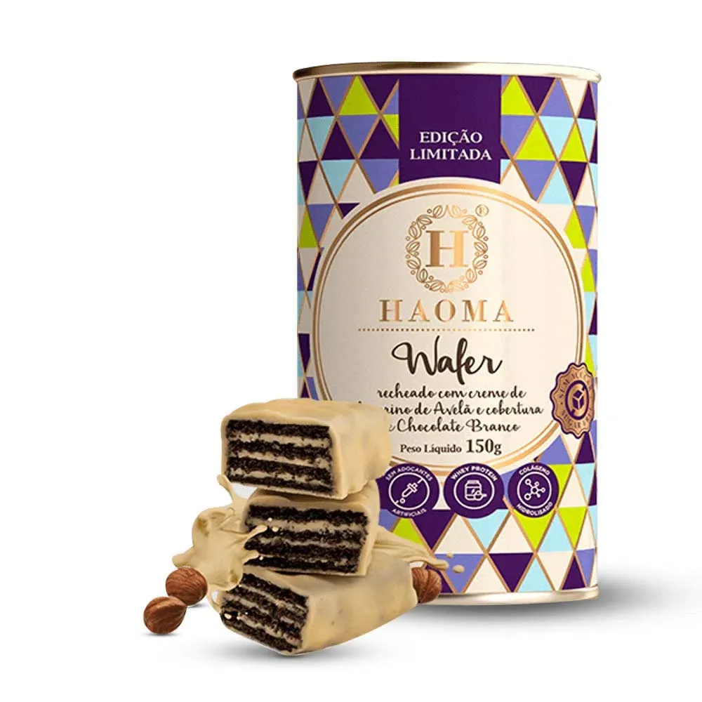 Wafer Avelã e Chocolate Branco vegetal lata 150g- 12uni