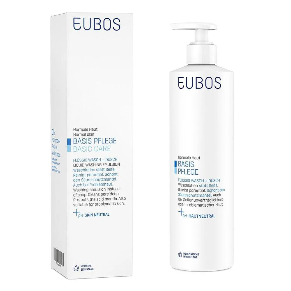 Garrafa azul de lavagem líquida de Eubos com dispensador 400 ml