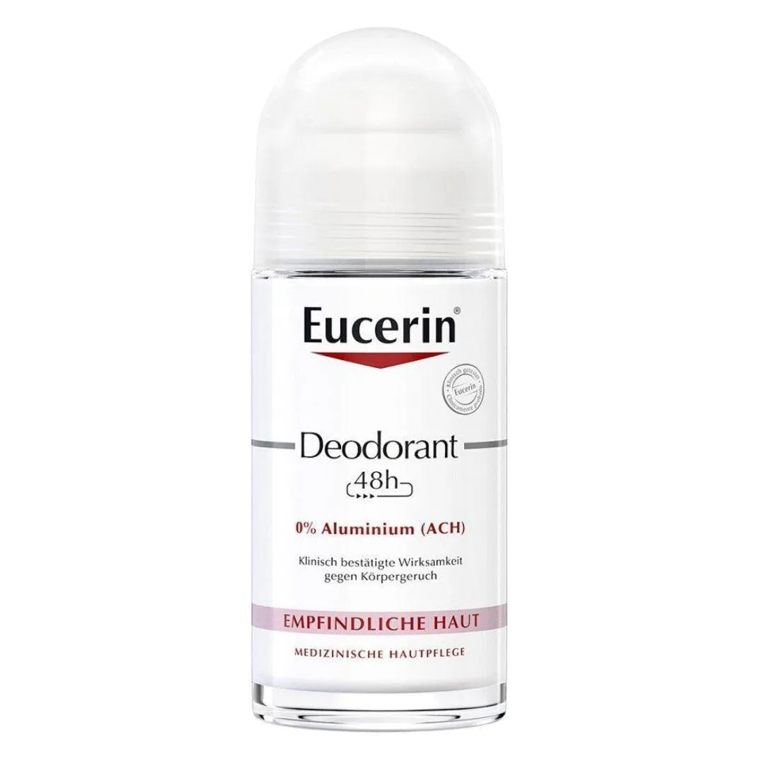 Desodorante livre de alumínio da eucerina 48H para roll-on de pele sensível 50 ml