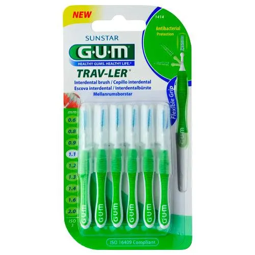 Goma Trav-Ler Bruscos interdentais de 1,1 mm FIR verde 6 PCs