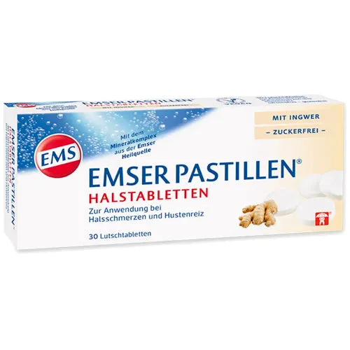 Lozenges de garganta pastellen emser com gengibre sem açúcar 30 pcs