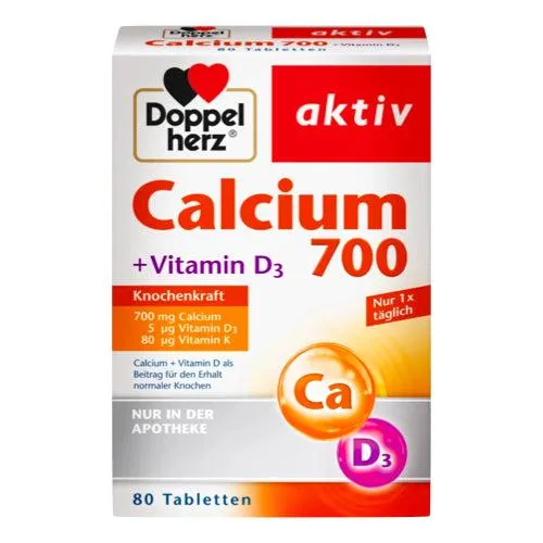 Cápsulas de cálcio 700 e vitamina D3 dopelherz 80 CAP
