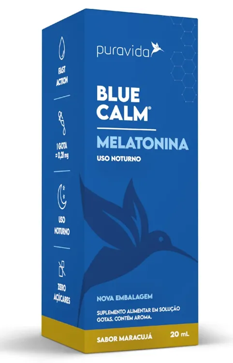 Puravida Blue Calm Melatonina - Suplemento em Gotas Sabor Maracujá 20ml