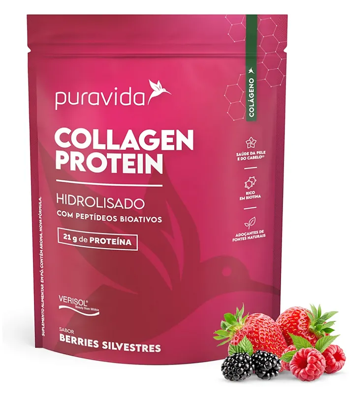 Puravida Collagen Protein - Suplemento em Pó Sabor Berries Silvestres 450g