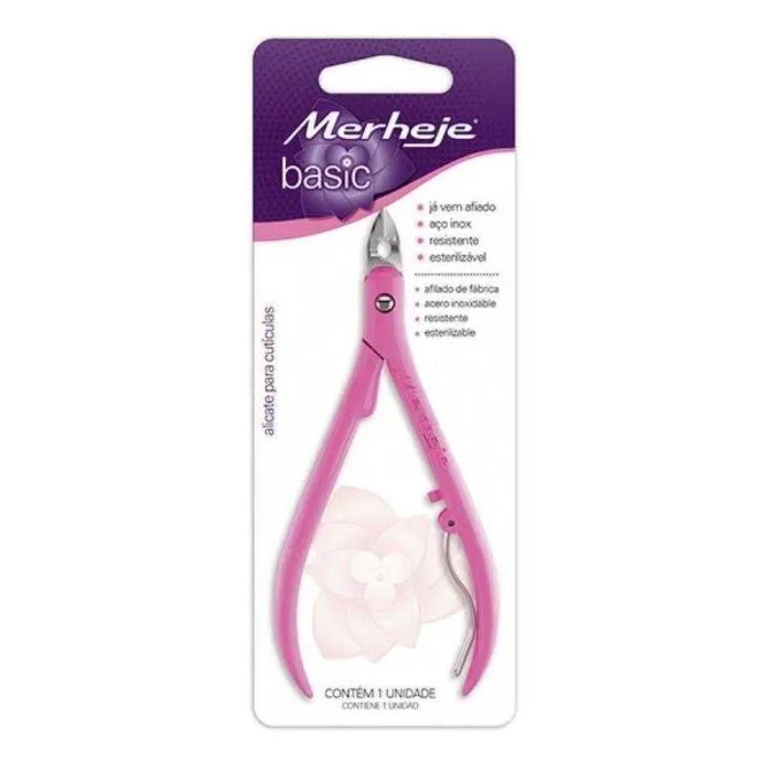 Alicate De Cutícula Merheje Basic Rosa + Grátis, Pinça