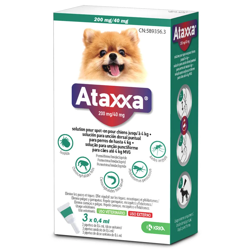 Ataxxa 200/40mg Cão até 4kg x 3 Pipetas