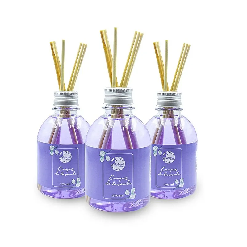 Kit 3 Aromatizador Campos de Lavanda Refrescante Varetas Energizante Bem-Estar Fragrância Suave Casa Escritório 270ml, Pantanal Aromas