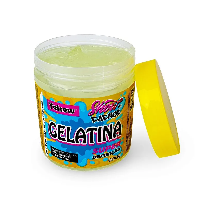 Gelatina Super Definição Óleo de Manga + Keratina Hidratação Cachos Ondulados Crespos Fixação Antifrizz 500g Yelsew