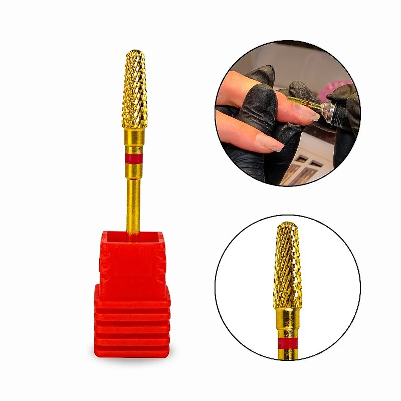 Broca de Tungstênio Dourada F-Gold Umbrella Média ST Unhas Gel Fibra Acabamento Suave Manicure Profissional