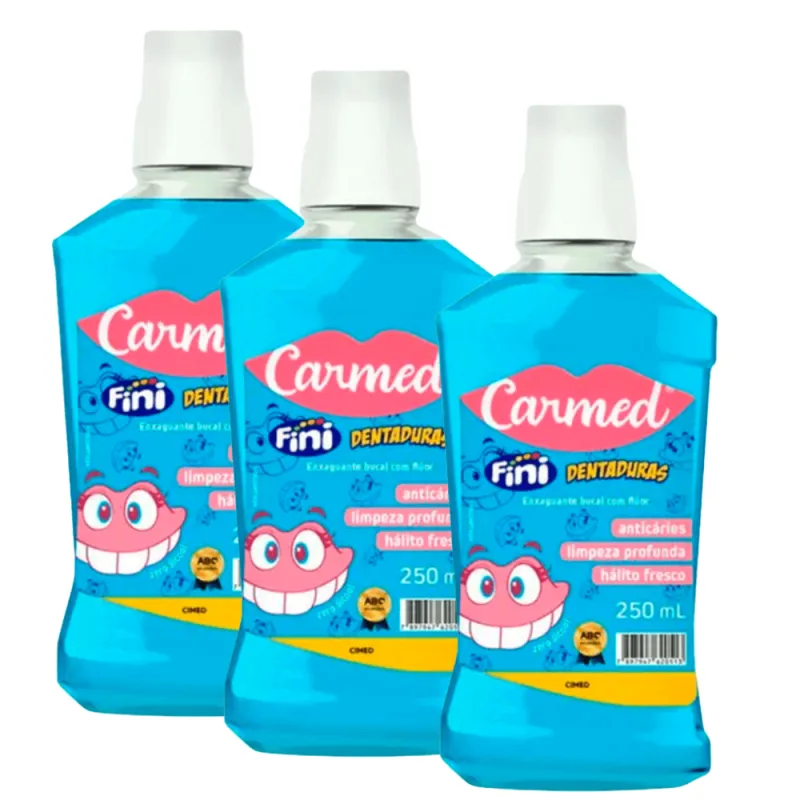 Carmed Enxaguante Bucal Carmed Fini Dentadura 250ml pack com 3 unidades