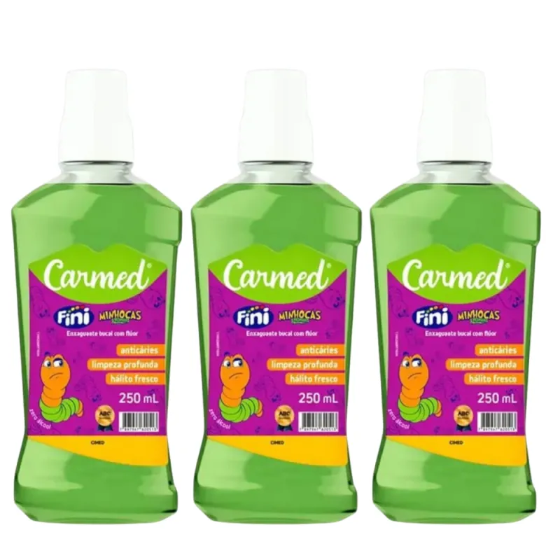 Carmed Enxaguante Bucal Carmed Fini Minhoca 250ml pack com 3 unidades