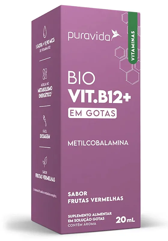 Puravida Bio Vit. B12+ Suplemento de Metilcobalamina em Gotas Sabor Frutas Vermelhas 20ml