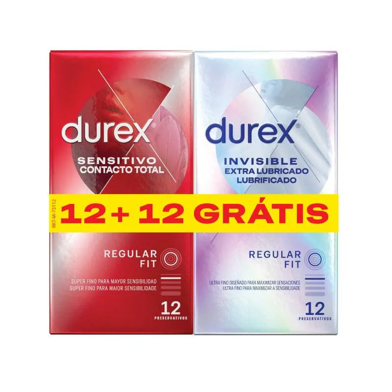 Durex Invisible + Sensitivo Contacto Total – Pack 24 Preservativos Ultra Finos