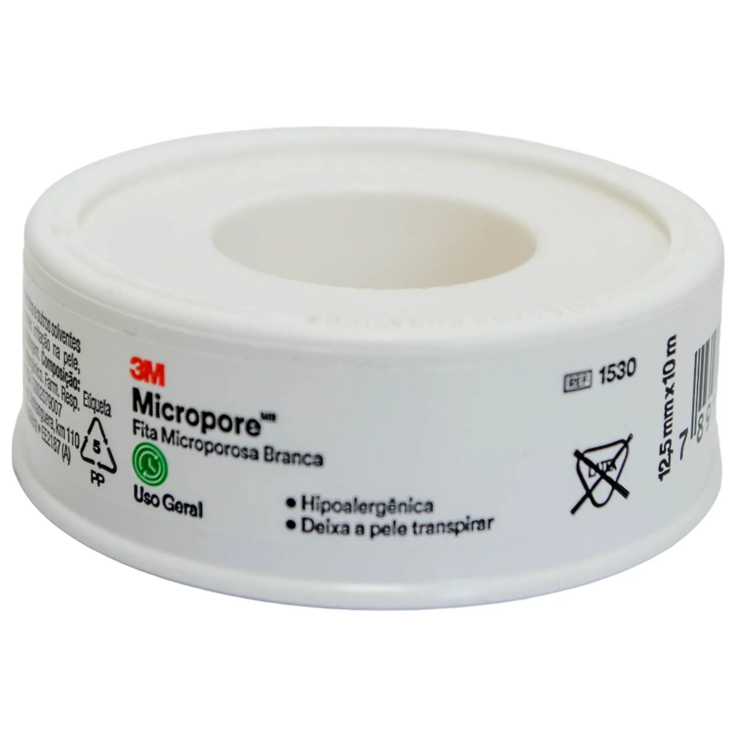 Fita Micropore Multiuso 3M Respirável Hipoalergênico Livre de Látex 12,5mm 10m Branca