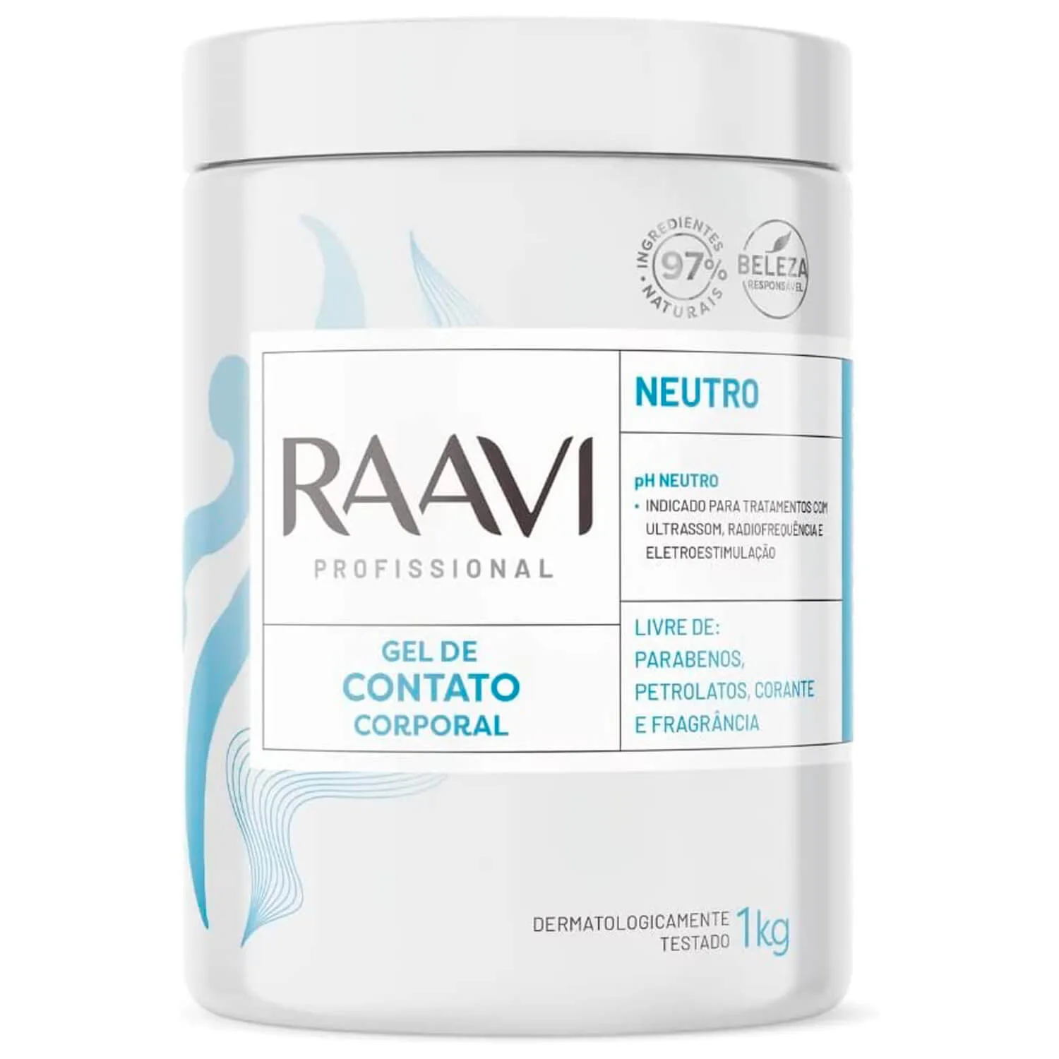 Gel Contato Corporal Raavi Ultrassom Hidratante e pH Neutro Profissional 1kg