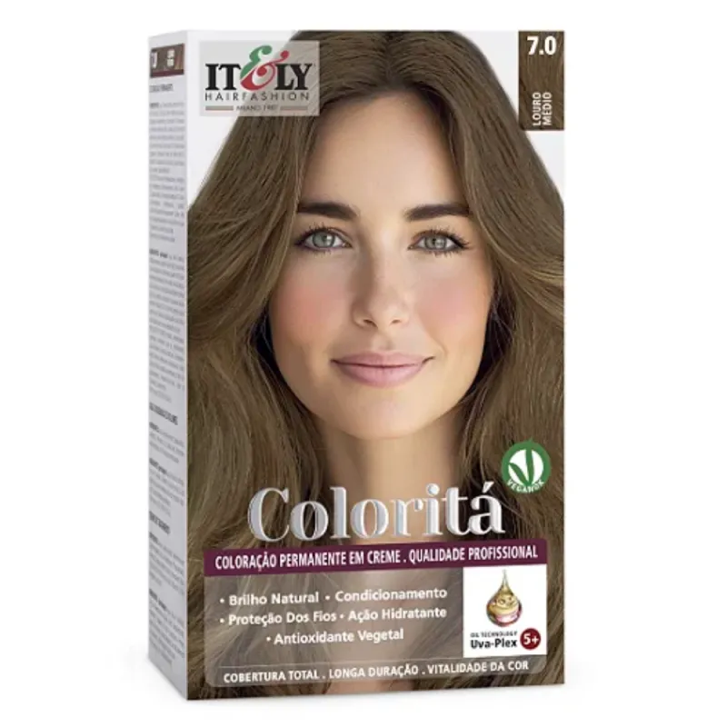 Itely Coloração Hair Fashion Profissional Permanente em Creme Coloritá 7.0 Louro Médio