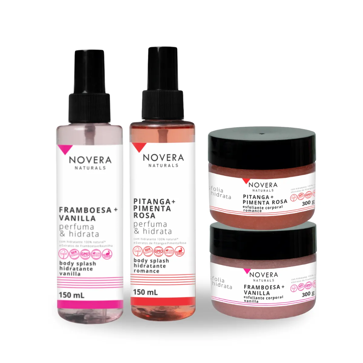 Kit 2 Body Splash + 2 Esfoliantes - Novera