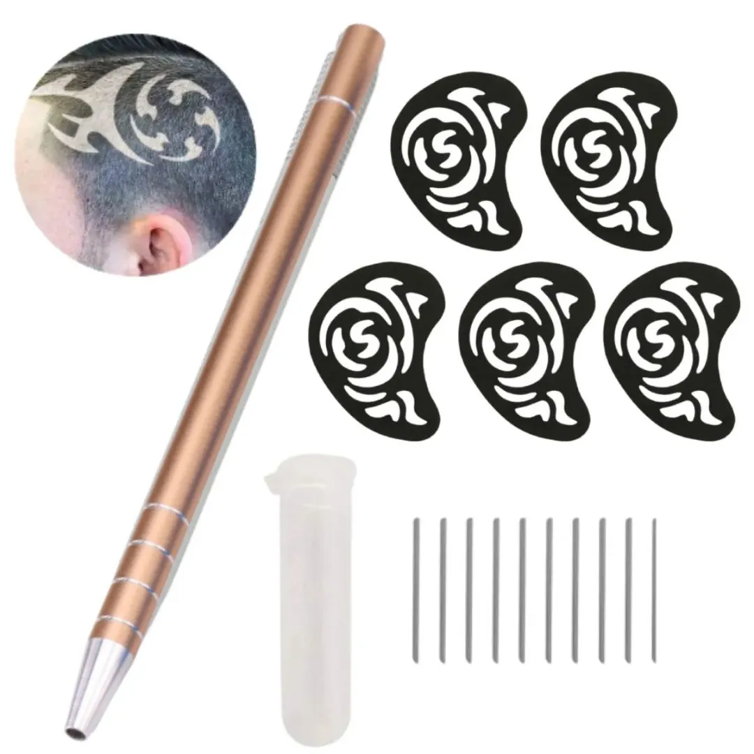Kit Desenho Capilar Caneta Tebori + 5 Moldes + 10 Lâminas