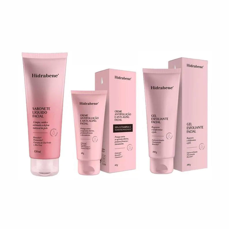 Kit Hidrabene Sab. Facial 120ml + Creme Antipoluição 60g + Gel Esfoliante100g
