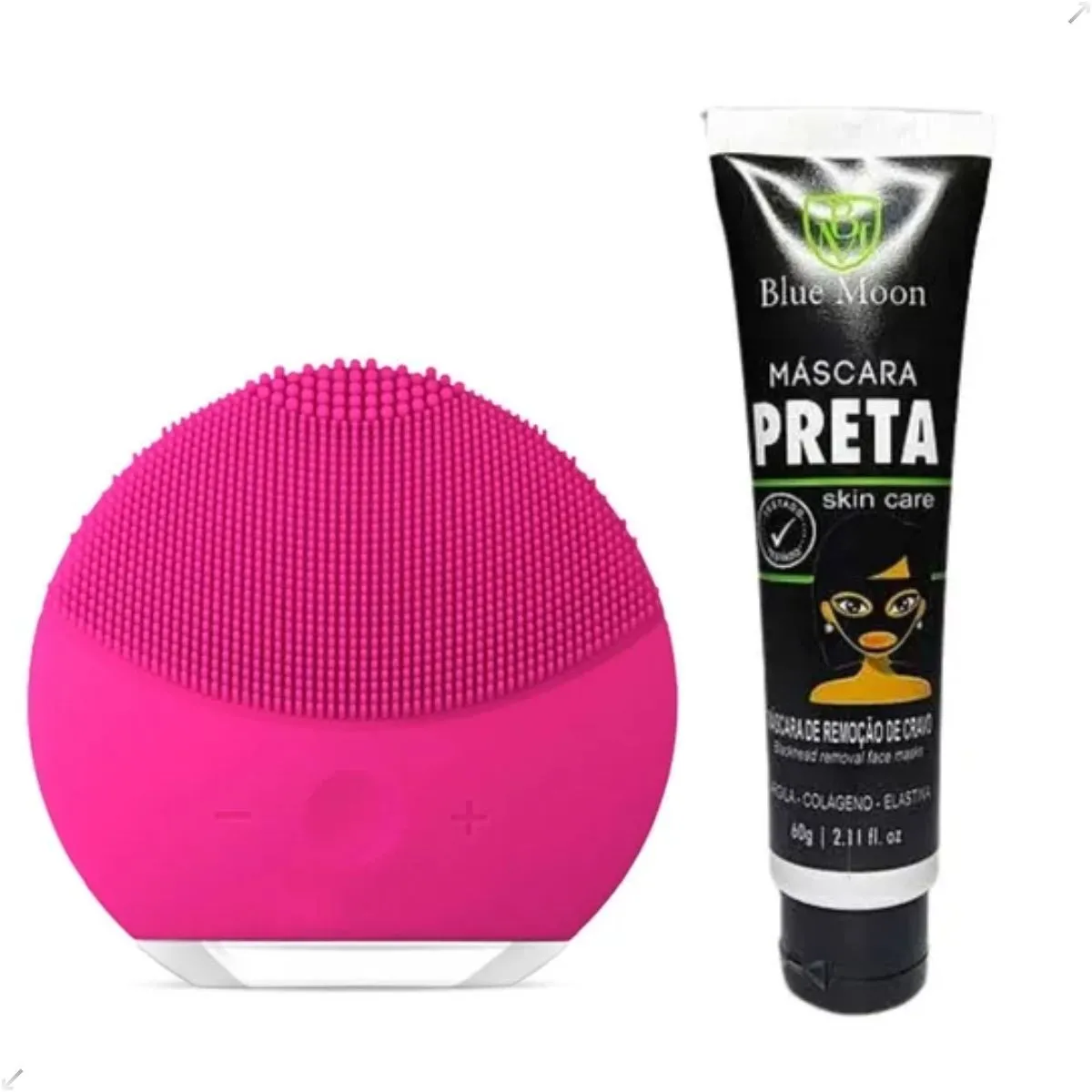 Kit Limpeza De Pele 1 Esponja Elétrica + 3 Máscaras Negra Cravos