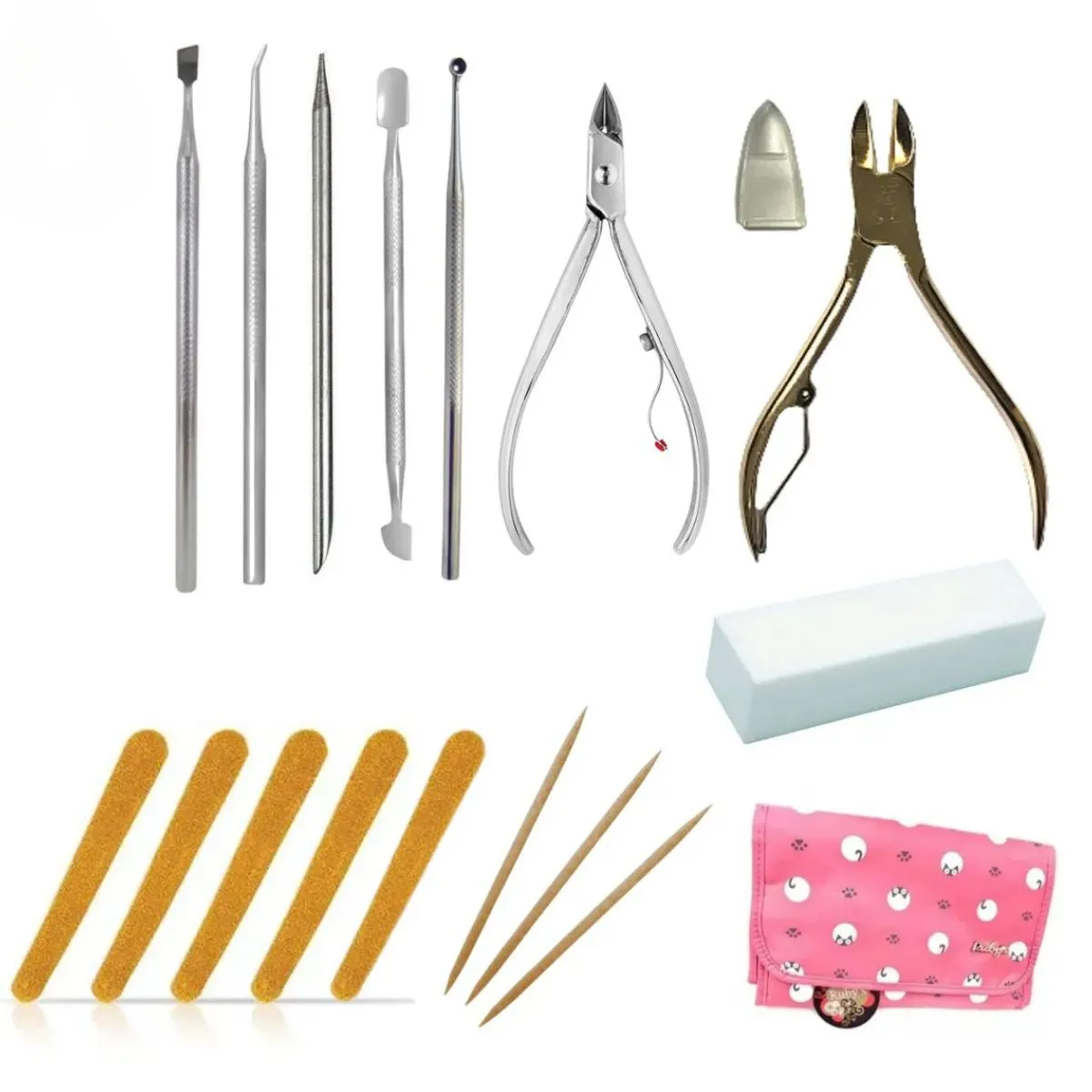 Kit Manicure Espatula Lixa Alicate Palito Bloco Prof Para Viagem + Brinde